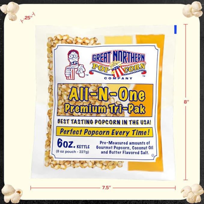 6oz Popcorn Machine Popcorn Packets - All-in-One Movie Theater Style Popcorn Kernels, Salt, and Oil