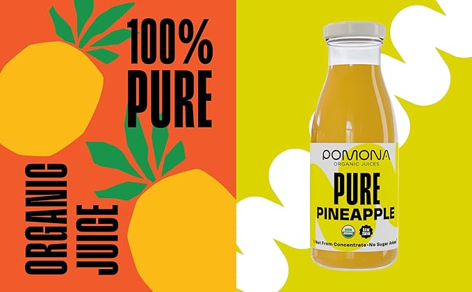 Pomona Organic Juices Pure Pineapple Juice, 8.4 Ounce Bottle (Pack of 12), Cold Pressed Organic