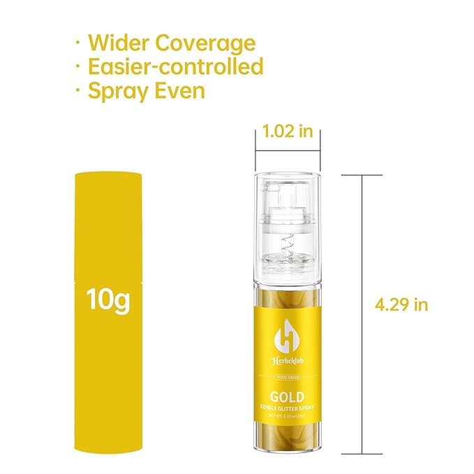 Gold Edible Glitter Spray - 10g Herbeklab Edible Gold Glitter for Cakes Food Grade Metallic Shimmer