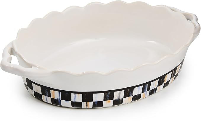 MACKENZIE-CHILDS Everyday Oval Casserole Baker, Cute Oven Baker, Small, Black-and-White Courtly