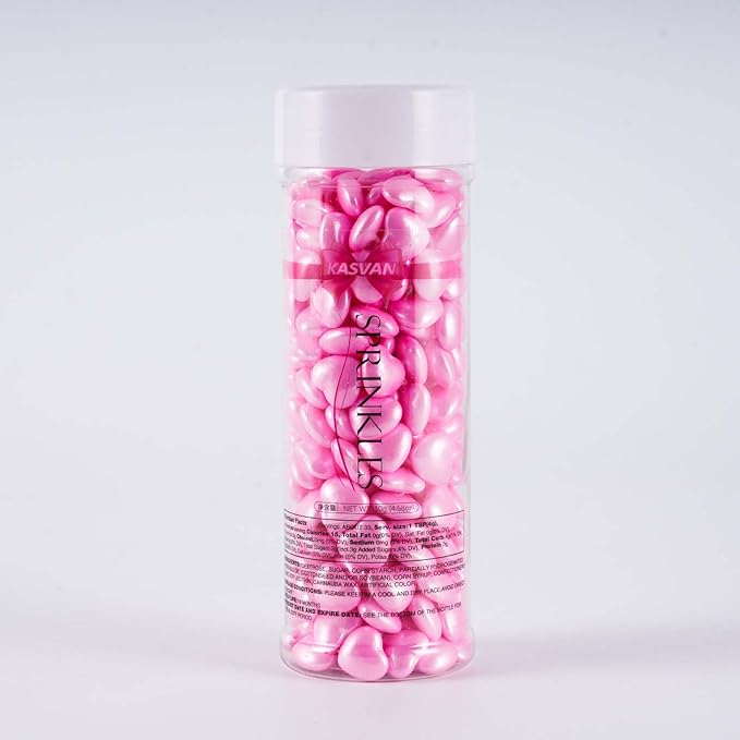 Kasvan Pink Heart Shapes Sprinkles - Edible Candy Pearls 130g/4.58 Oz, Mix Size, Baking Cake