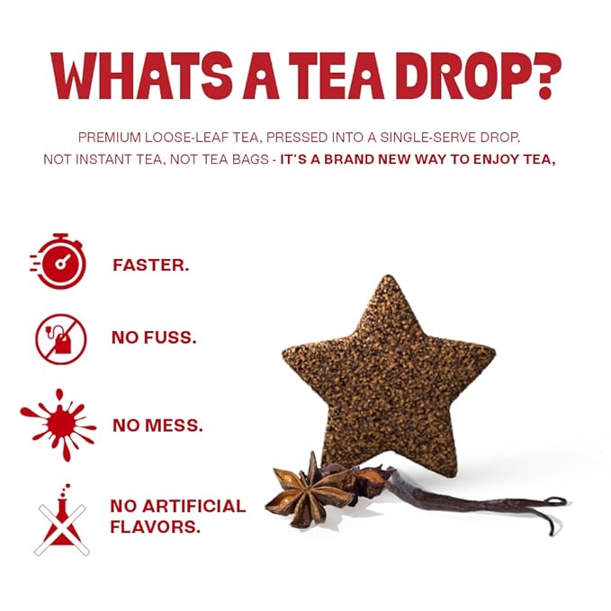 Tea Drops 30 Bulk Pack Organic Spiced Chai Bagless Tea - Loose Leaf, Lightly Sweetened, On-The-Go.