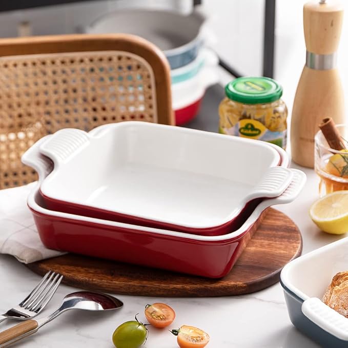 Sweejar Ceramic Baking Dish, 8 x 8 Cake Baking Pan for Brownie, Porcelain Square Bakeware with