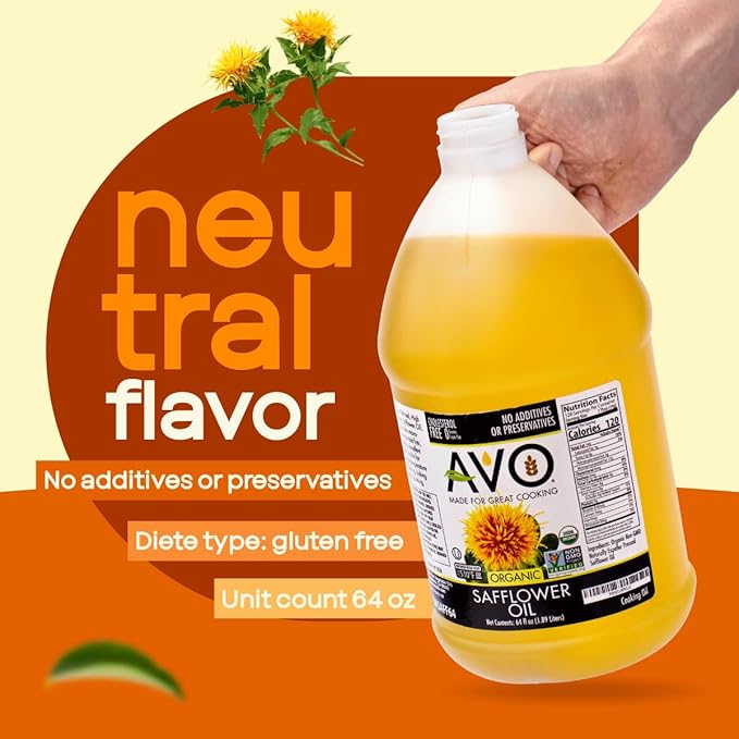 AVO Organic High Oleic Safflower Oil - Frying, Baking, Non-stick Saut챕ing, Salads, Vinaigrette
