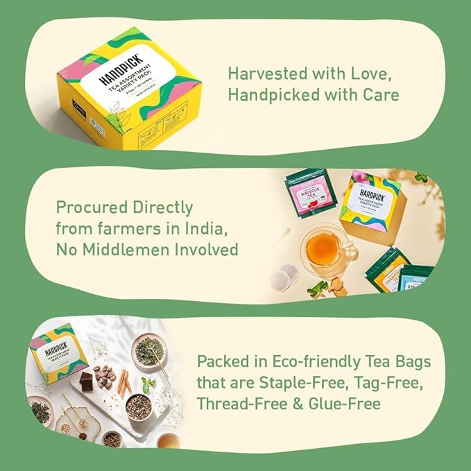 HANDPICK, Tea Bags Sampler Assortment Variety pack Gift Box 8 Flavors, 40 Tea Bags - Perfect