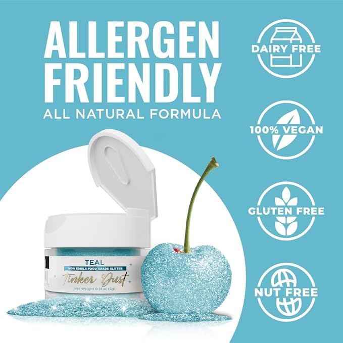 Bakell - Teal Tinker Dust (5g, 1x Jar) Edible Glitter for Food, Desserts, and Beverages!