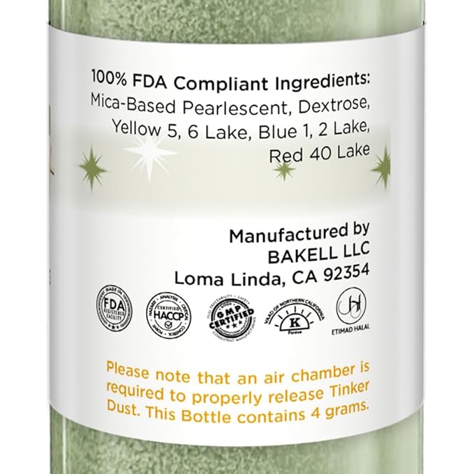 Bakell - Olive Green Tinker Dust (4g, 1x Mini Spray Pump) Edible Glitter for Food, Desserts, and