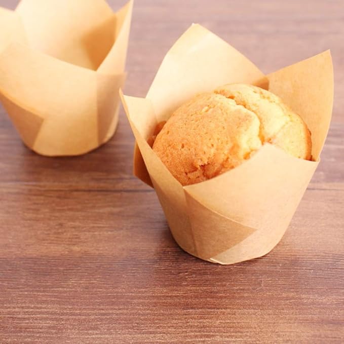 150pcs Tulip Cupcake Liners Natural Baking Cups Muffin Paper Liner Grease-Proof Wrappers for
