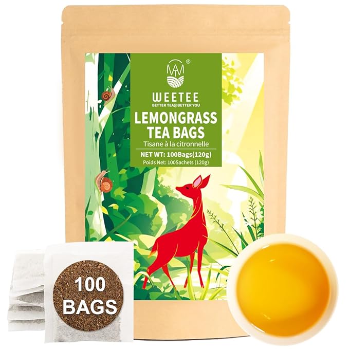 WT WEETEE Lemongrass Tea Bags, 100 Count Pure Lemon Grass Leaves Tea Bags, Natural Caffeine Free