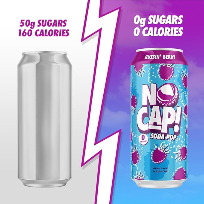 No Cap! Healthy Soda Pop Drinks, Zero Sugar, Zero Calorie, Natural Flavors, Caffeine Free, 16 Oz