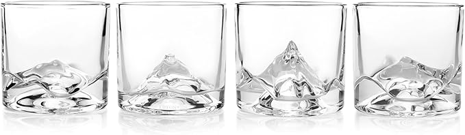 The Peaks Heavy Crystal Whiskey Glasses Gift Set of 4, Thick Freezable Bourbon Glass 1lb Each
