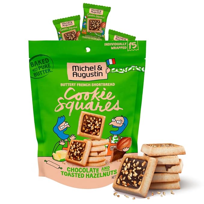 Michel et Augustin Cookies, Individually Wrapped Snacks, Gourmet Milk Chocolate & Hazelnut