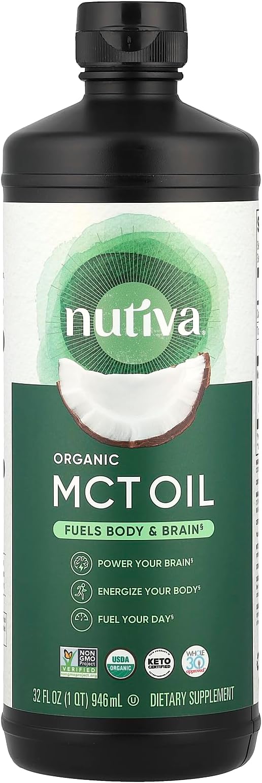 Nutiva Organic MCT Oil, Unflavored, 32 Oz, USDA Organic, Non-GMO, Non-BPA, Whole 30 Approved