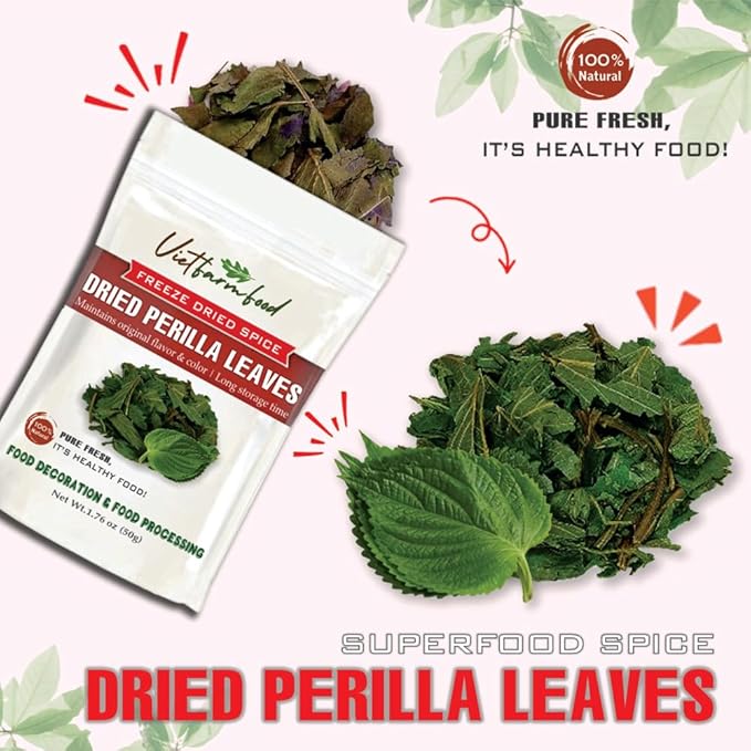 DRIED PERILLA LEAVES 1.76 Oz (50g) VIETFARMFOOD: Pure, natural freeze-dried spice made from real