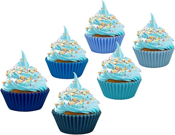 qiqee Mini 300-Count Cupcake Liners Cupcake Cups Food Grade 6 Solid Blue Colors Cupcake Papers