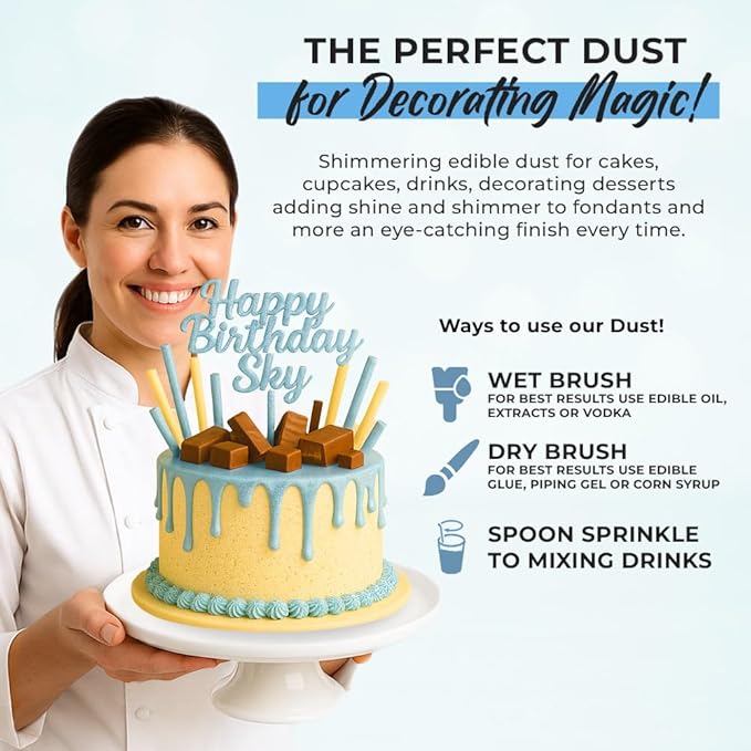 Luster Dust Edible Cake Decorations, Light Blue Edible Dust for Cake Edible Luster Dust for Cupcake