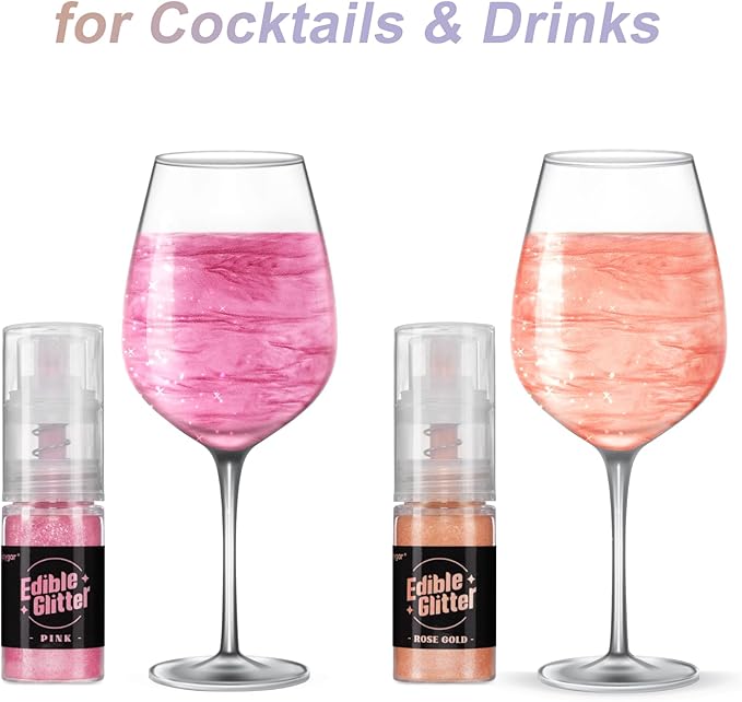 Sujoygar Edible Glitter Spray 2 Colors, Pink and Rose Gold Edible Glitter for Cocktails, Shimmer