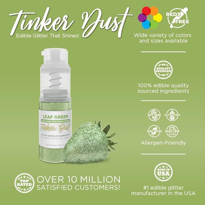 Bakell - Leaf Green Tinker Dust (4g, 1x Mini Spray Pump) Edible Glitter for Food, Desserts, and