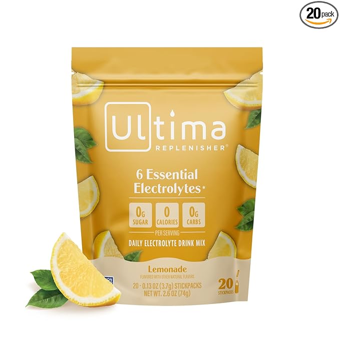 Ultima Replenisher Daily Electrolyte Powder Drink Mix ??Sugar Free ??Lemonade, 20 Stickpacks
