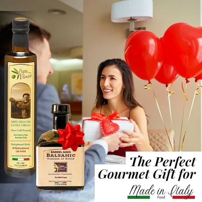 Papa Vince Olive Oil & Balsamic Vinegar Gift Set ??Made in Italy, Family-Grown in Sicily. Features