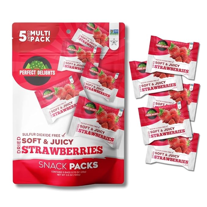 Perfect Delights Snack Pack Strawberries, Sun-Dried Strawberries, On-the-Go Vegan, Healthy Snack