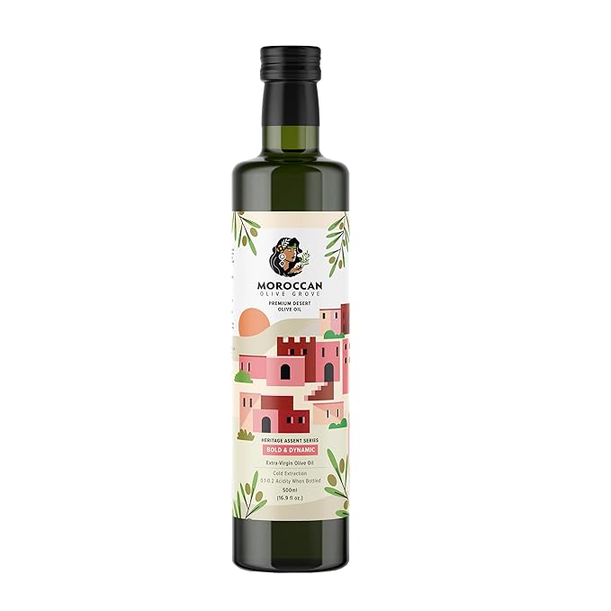 MOROCCAN OLIVE GROVE - Bold & Dynamic - Premium Desert Extra Virgin Cold Extracted Olive Oil, 100%
