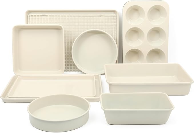 Martha Stewart Gallen 10 Piece Baking Pans Ceramic PFA Free Non Toxic Non Stick Bakeware Set