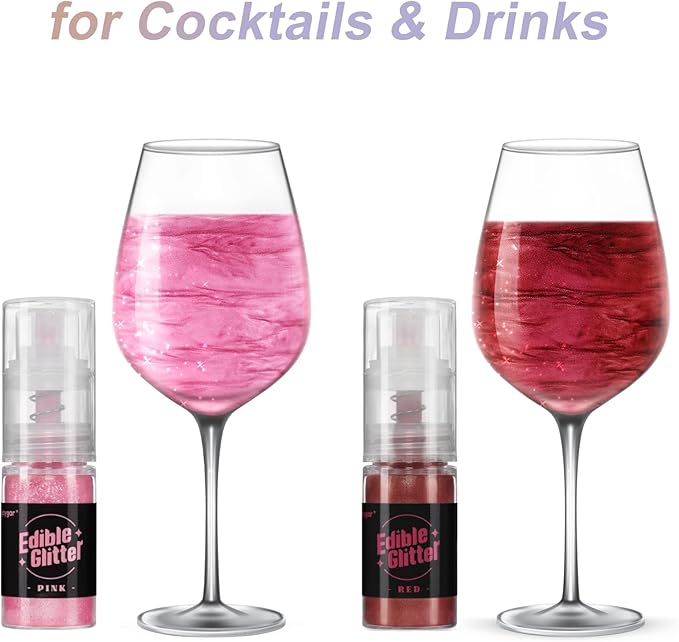 Sujoygar Edible Glitter Spray 2 Colors, Pink and Red Edible Glitter for Cocktails, Shimmer Powder