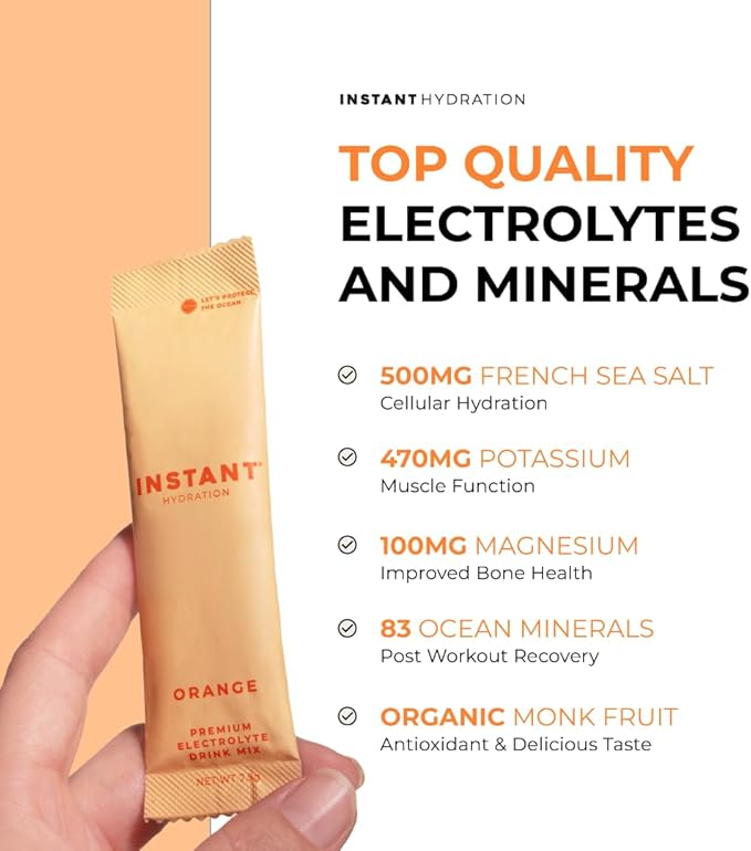 Instant Hydration Electrolytes Powder Packets - Citrus Orange Drink Mix - Zero Sugar - Keto, Vegan