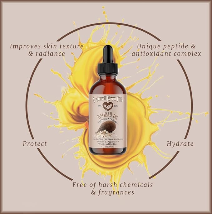 Natural Born Oils 4oz Baobab Oil, 100% Pure and Natural, Organic, Cold-pressed, Unrefined