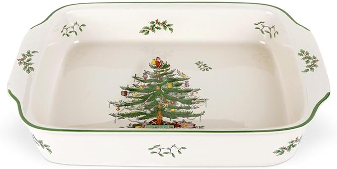 Spode Christmas Tree Rectangular Handled Dish (9" x 12") Baking & Seasonal Platters - Earthenware