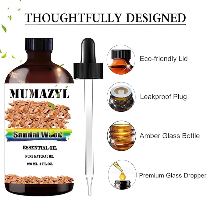 Sandalwood Essential Oil, Sandalwood Oil 4 Fl Oz 120ML for Diffuser Humidifier Yoga Cleaning DIY