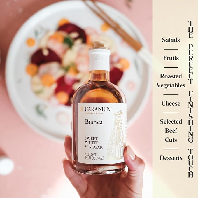 Carandini Bianca Sweet White Vinegar, Gluten-Free, Gourmet Italian White Condiment Made in Italy