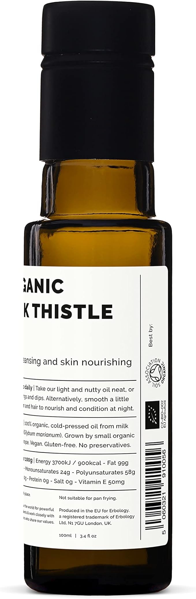 Erbology Organic Milk Thistle Oil 3.4 fl oz - Cold-Pressed - High in Vitamin E - Detoxifying