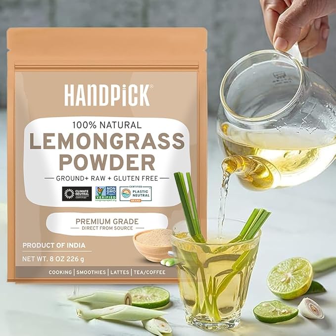 HANDPICK Lemongrass Powder (226g/8oz) Non GMO, Gluten Free, 100% Raw, Sourced from India, For