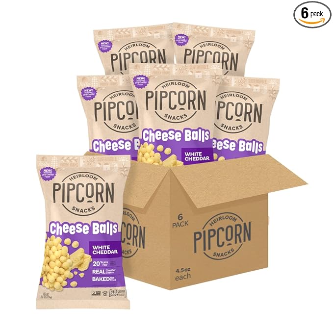 Heirloom White Cheddar Cheese Balls by Pipcorn - 4.5oz 6pk - Healthy Snacks, Gluten Free, Heirloom