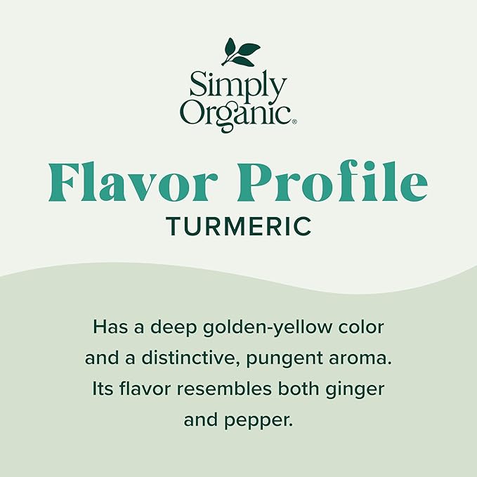 Simply Organic Ground Turmeric Root, 2.38 Ounce, Distinct Aroma, Ginger & Pepper-Like Flavor
