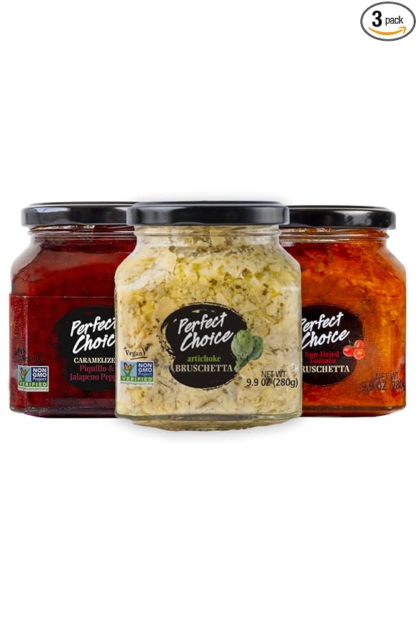 Perfect Choice Variety Pack - Delicious Artichoke Bruschetta, Sun-Dried Tomato Bruschetta &