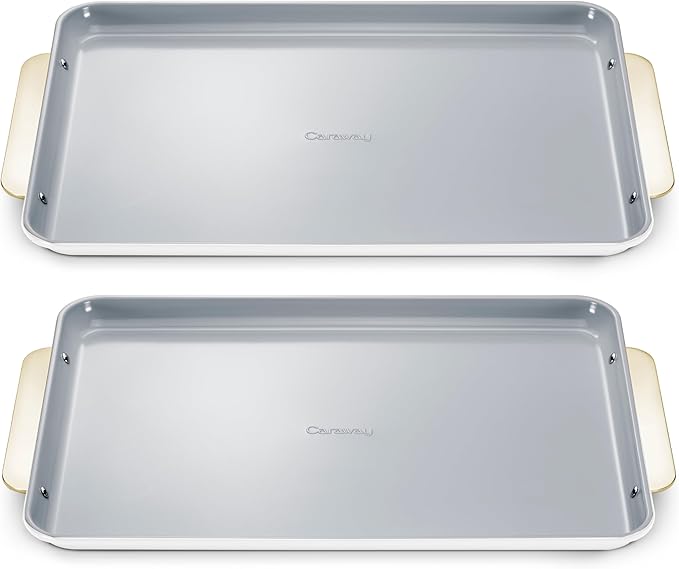 Caraway Non-Stick Ceramic Large Baking Sheet Duo - Naturally Slick Ceramic Coating - Non-Toxic