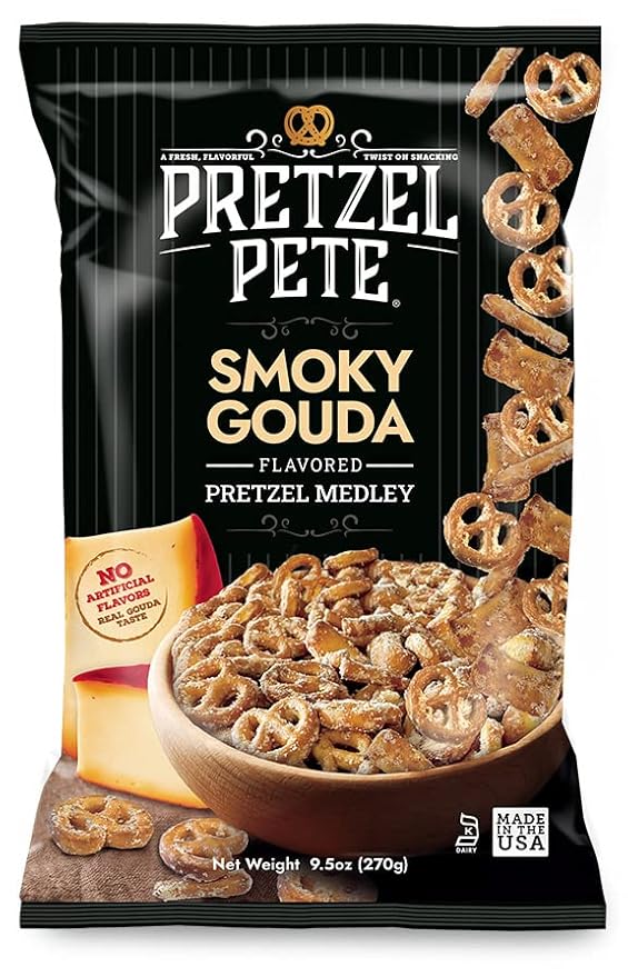 Pretzel Pete Smoky Gouda Pretzel Medley Seasoned Pretzel Medley, Nut-Free and Sesame-Free Snack