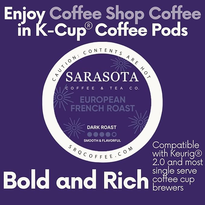 Sarasota K-Cup Coffee Pods | Dark Roast Coffee | European French Roast Cubano | Single Serve for