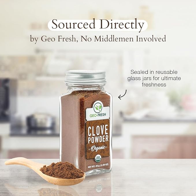 Geo-Fresh Organic Clove Powder ??1.59 oz Glass Jar ??Ground Cloves ??USDA Certified, Non-GMO