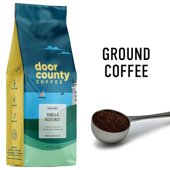 Door County Coffee Vanilla Hazelnut Flavored Ground - 10 oz Bag - Flavored Ground Medium Roast