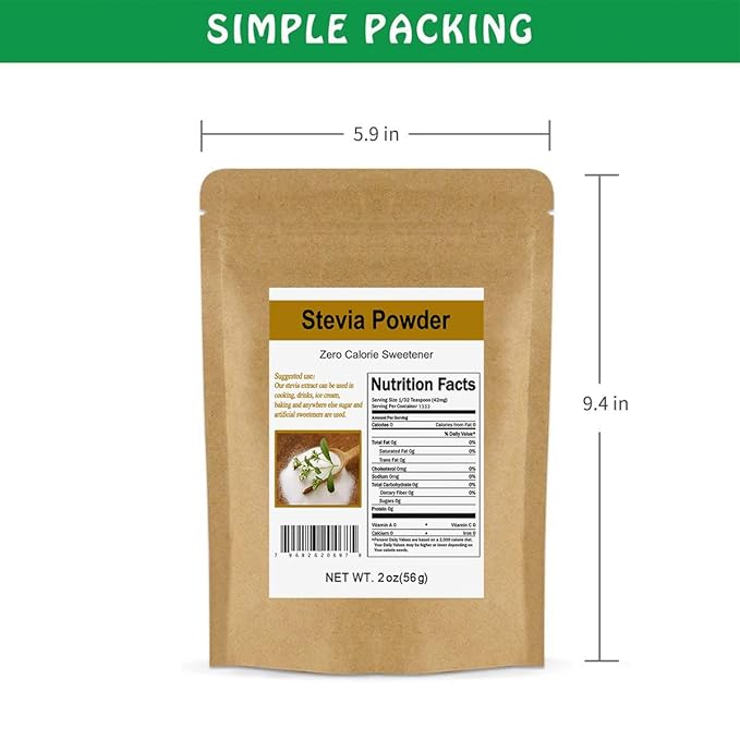 CCnature Stevia Powder Extract Natural Sweetener Zero Calorie Sugar Substitute 2 oz