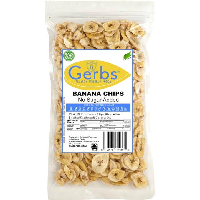 Gerbs Unsweetened Banana Chips 14 oz. | Unsulfured, No Additives, Resealable Bag | Naturally Crisp