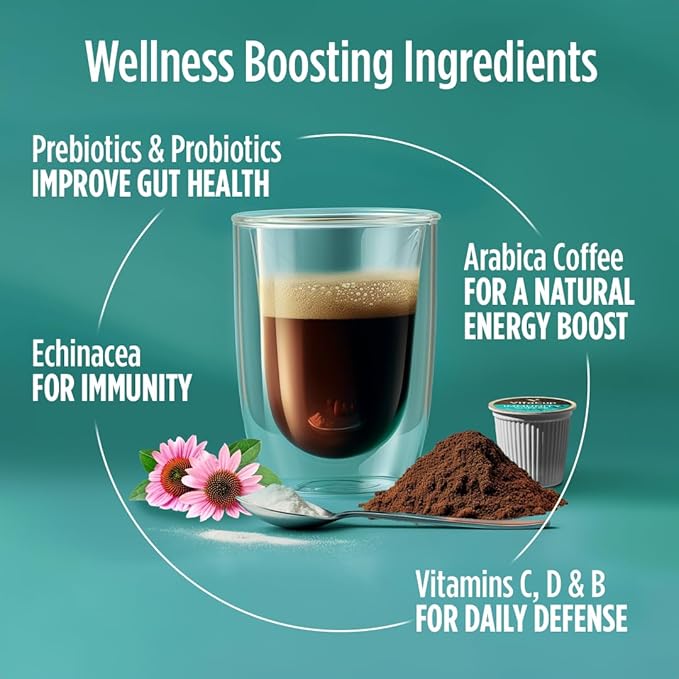 VitaCup Immunity Coffee Pods, Wellness Boost with Antioxidants, Echinacea, Probiotics, Vitamin C &