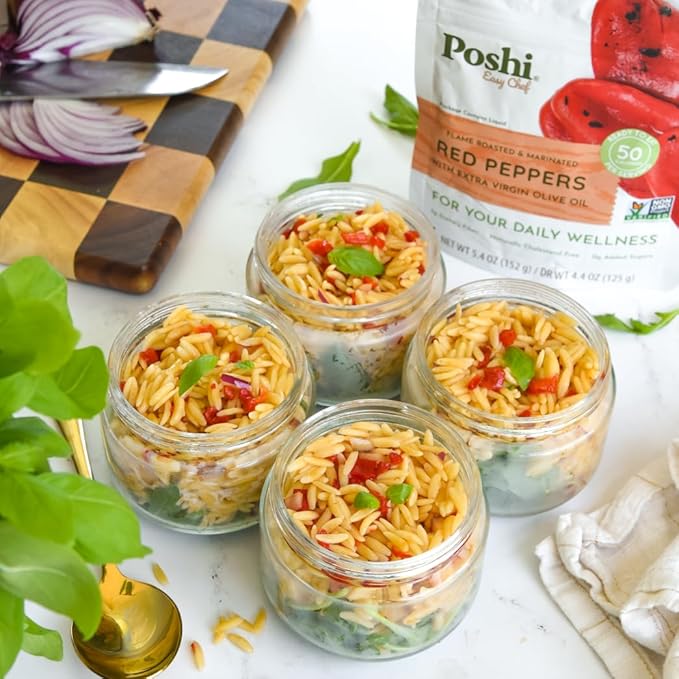 POSHI Flame Roasted Red Peppers in Extra Virgin Olive Oil Natural, Keto, Vegan, Non GMO, Low Carb +