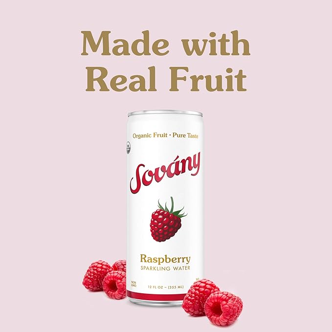 Sovány Sparkling Water, Raspberry, Seltzer Water Drinks, USDA Organic, Made With Real Fruit