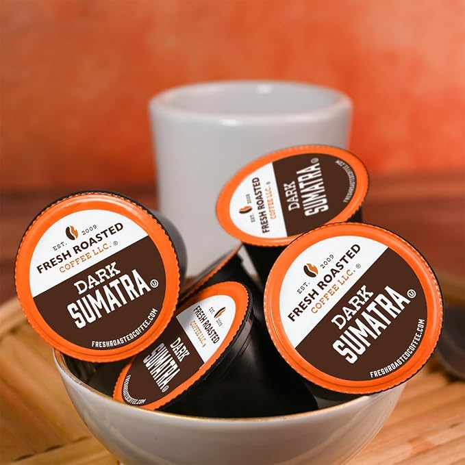 Fresh Roasted Coffee, Dark Sumatra Mandheling |100% Single Origin | Dark Roast, 72 Pods for K Cup