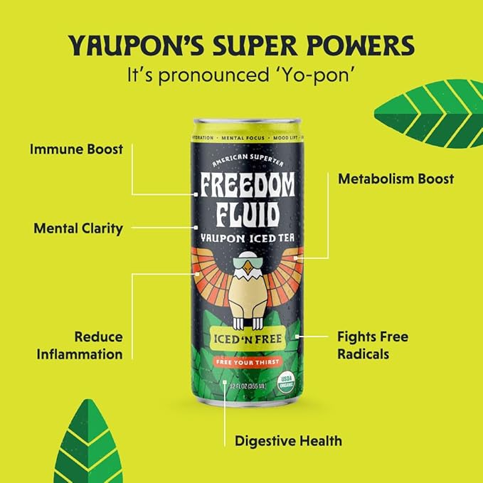 Freedom Fluid Organic Yaupon Iced Tea – Refreshing Lemon | Lightly Sweetened, Low Sugar, Low